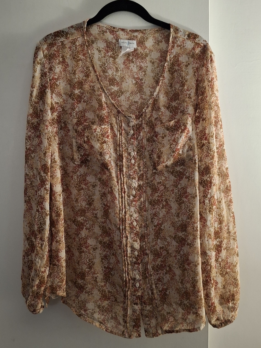 Jaclyn Smith Women's Floral Sheer Button-Front Blouse in Cream and Rust